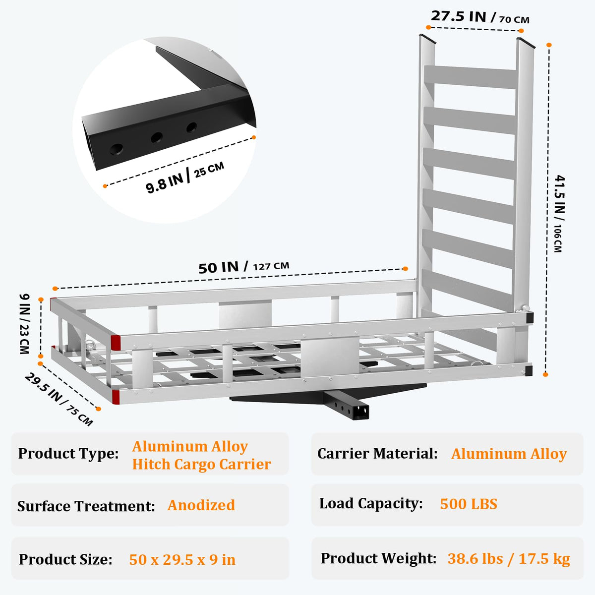 500LBS Aluminum Alloy Folding Hitch Cargo Carrier with Ramp Z639