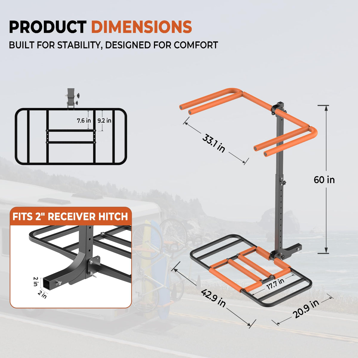 RV Kayak Rack and Bike Carrier for 2 Kayaks and 2 Bikes, 300 LBS Heavy Duty Alloy Steel K6012
