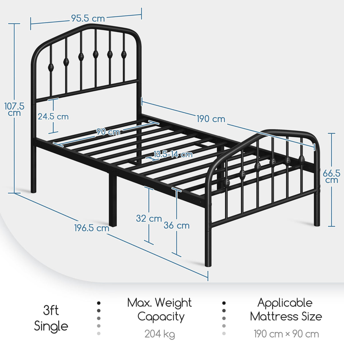 Twin Metal Bed Frame with Victorian Headboard T632