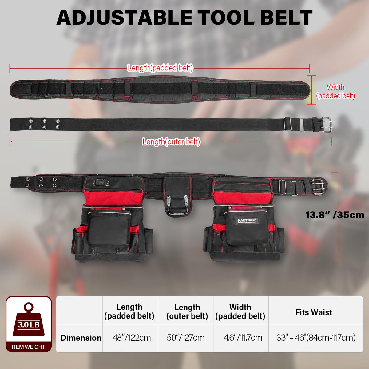 Heavy Duty 19-Pocket Tool Belt with Suspenders J917806