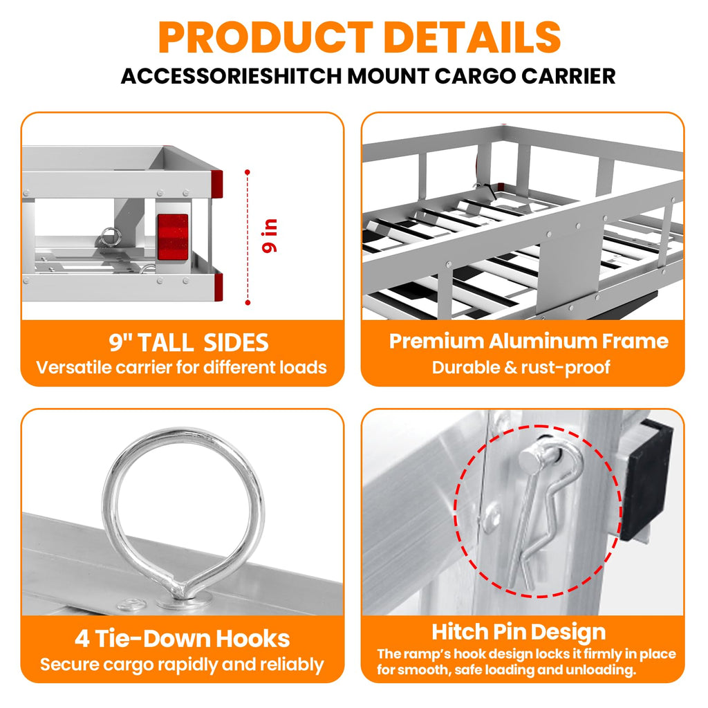 500LBS Aluminum Alloy Folding Hitch Cargo Carrier with Ramp Z639