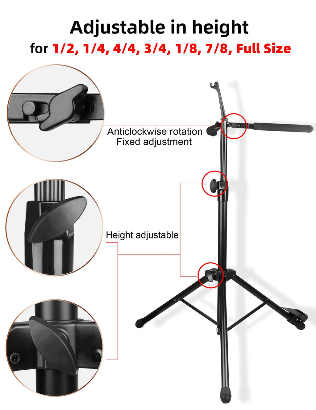 Adjustable Foldable Cello Stand with Bow Hook M5194