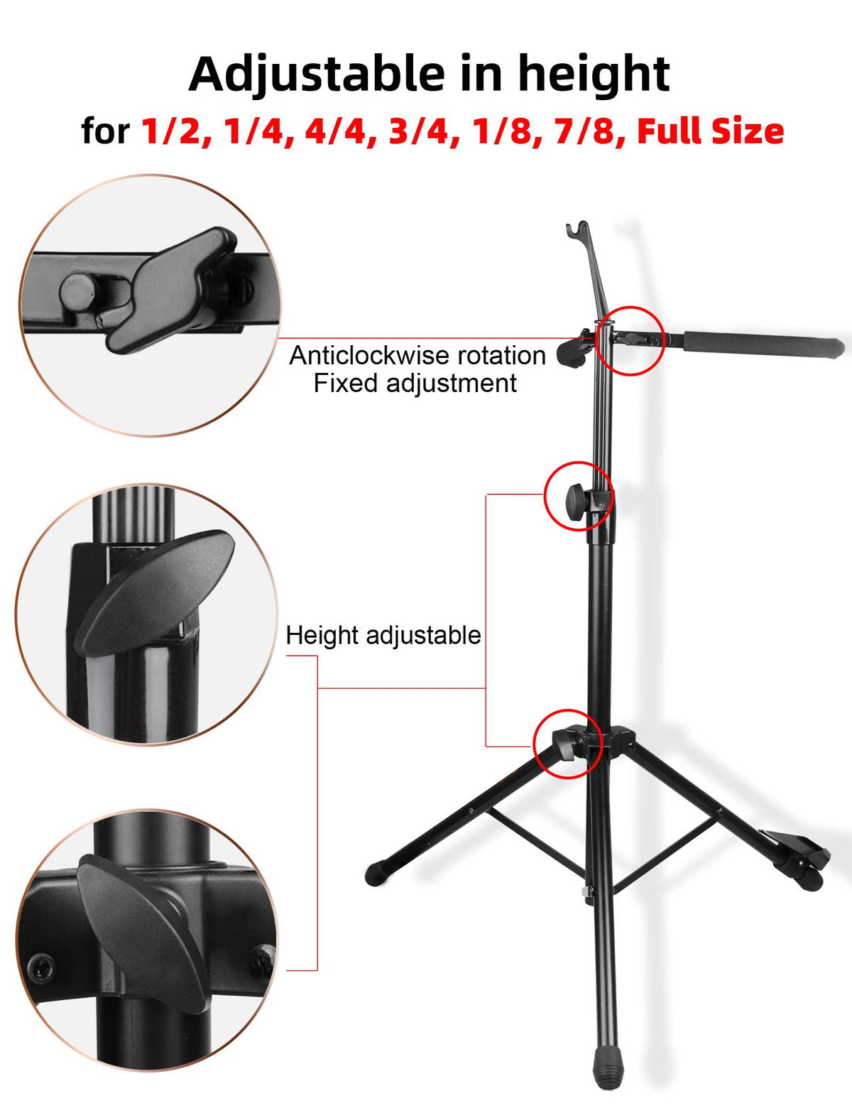 Adjustable Foldable Cello Stand with Bow Hook M5194