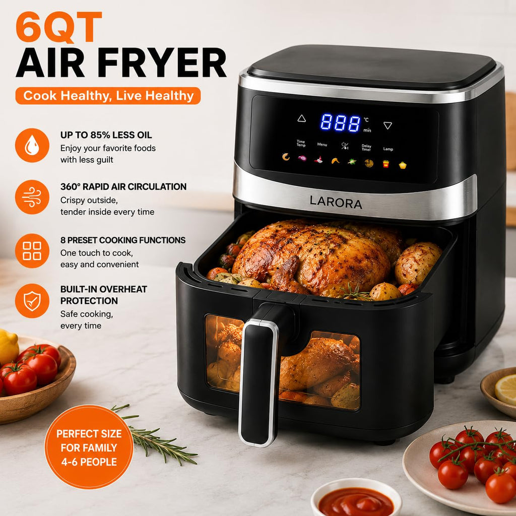 6 QT Family Size Air Fryer with Visible Cooking Window T652