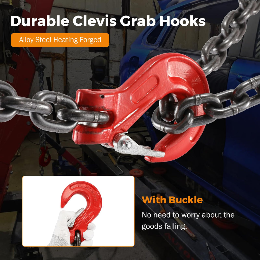 3/8 Inch 10Ft Tow Chain with Double Slip Hooks A76626