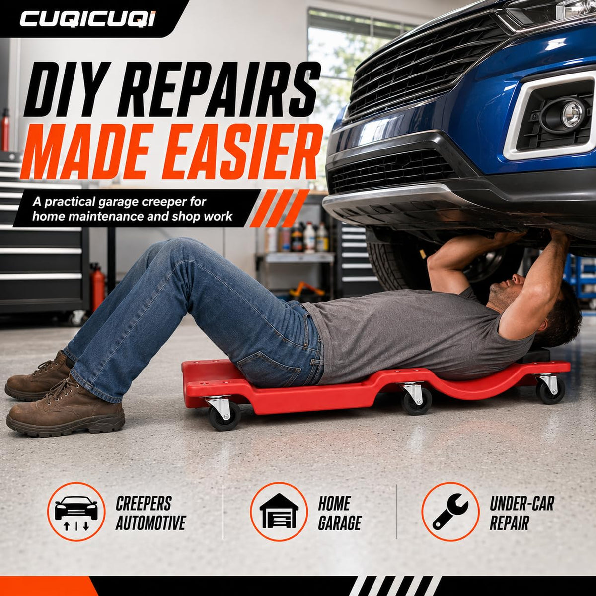 Low Profile Mechanic Creeper with Padded Headrest and 6 Swivel Casters V454