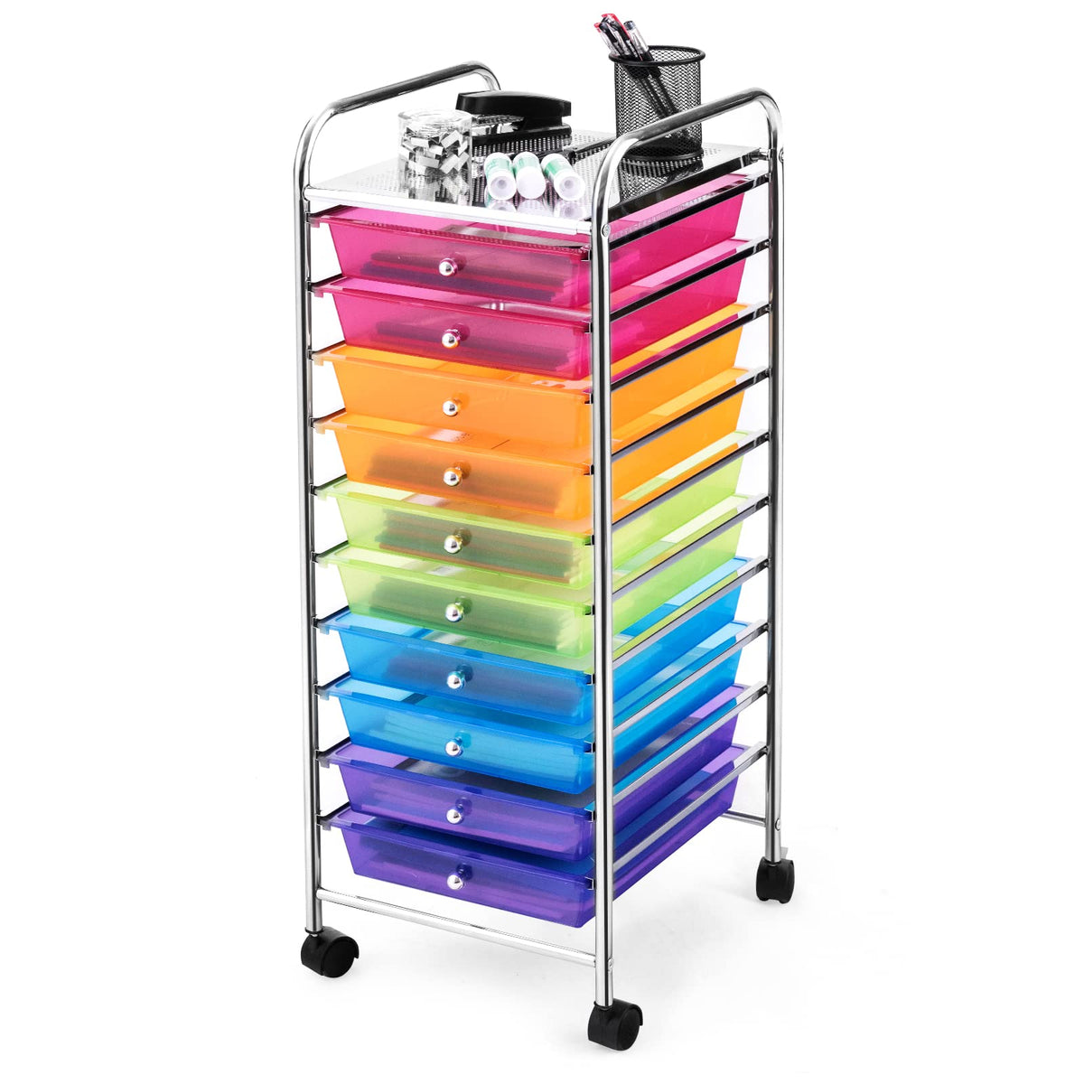 Rolling Storage Cart with 10 Drawers, Utility Cart with Wheels A73813