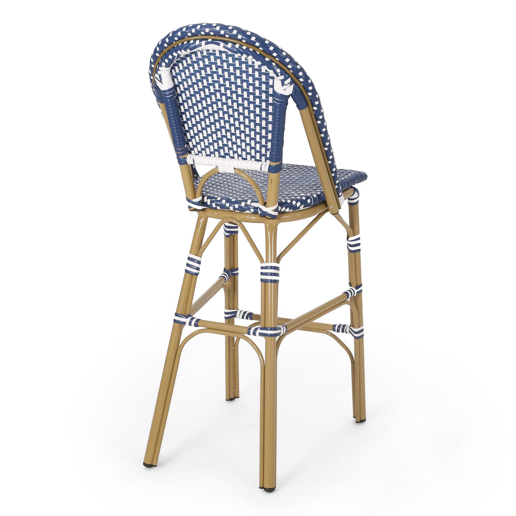 29.5" Bar Height Outdoor Stools Set of 2 Wicker Rattan Aluminum Teal Blue White F11646