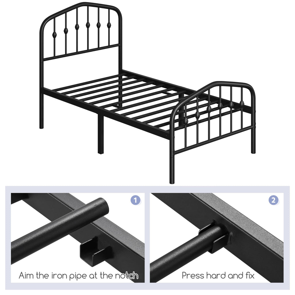 Twin Metal Bed Frame with Victorian Headboard T632