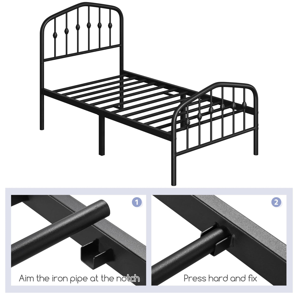 Twin Metal Bed Frame with Victorian Headboard T632
