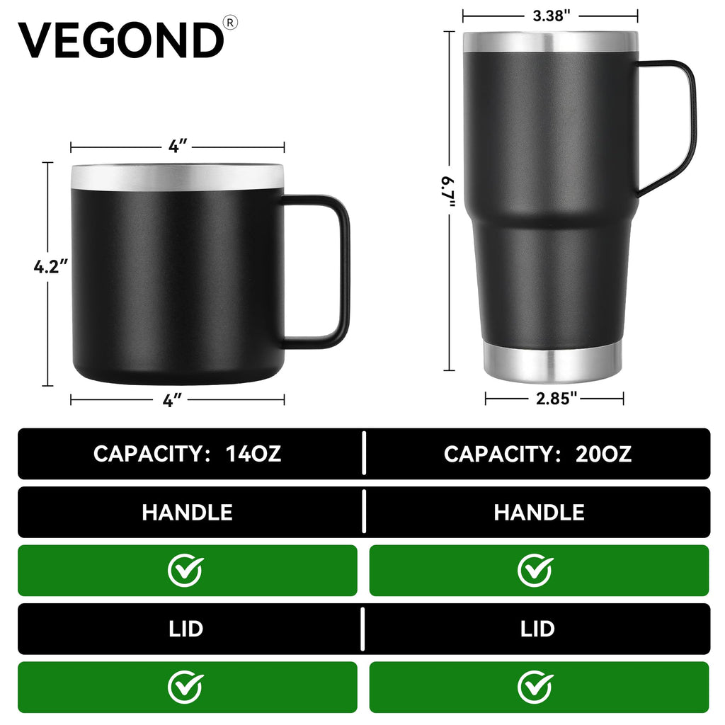 14 oz Insulated Stainless Steel Travel Coffee Mug with Handle and Lid O1147