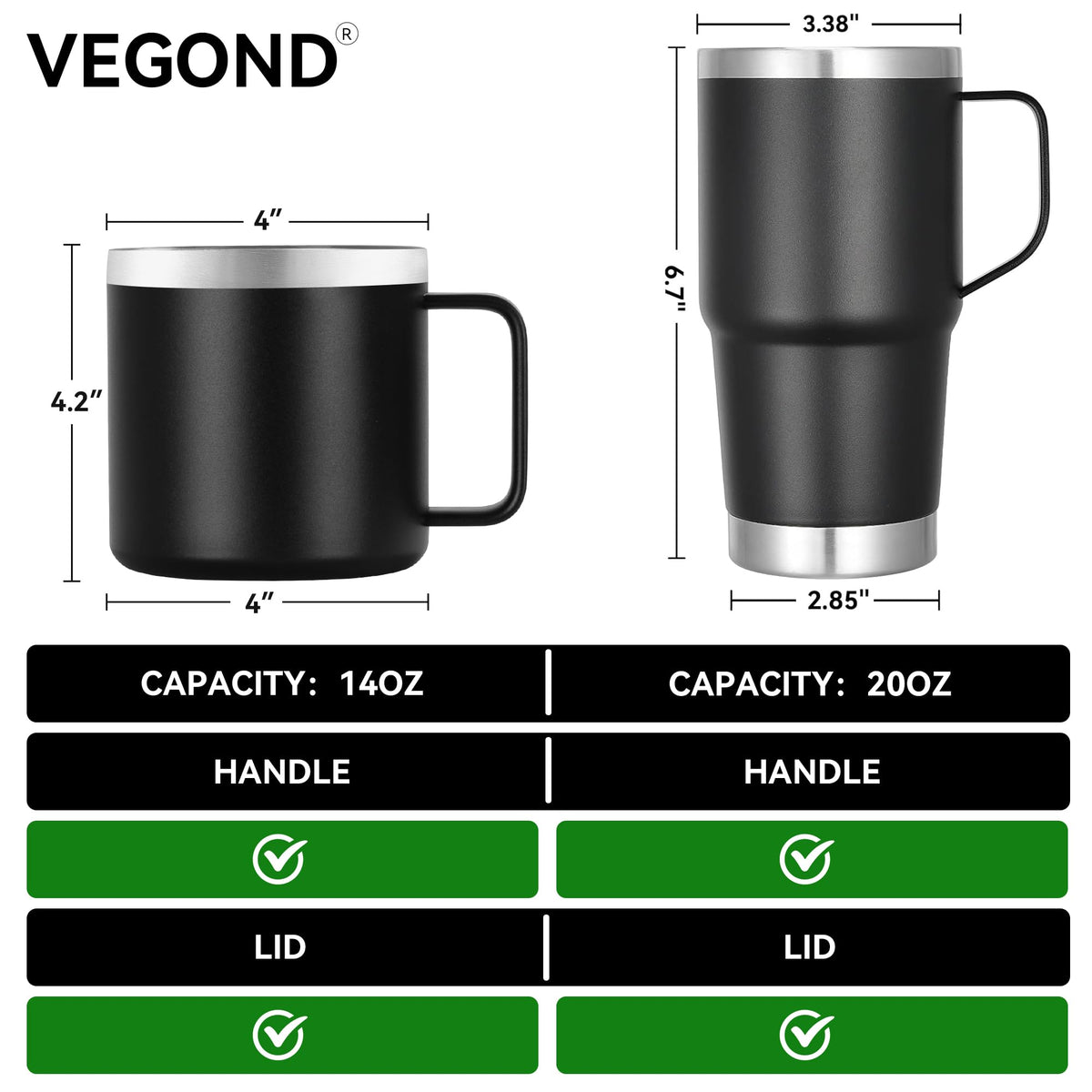 14 oz Insulated Stainless Steel Travel Coffee Mug with Handle and Lid O1147