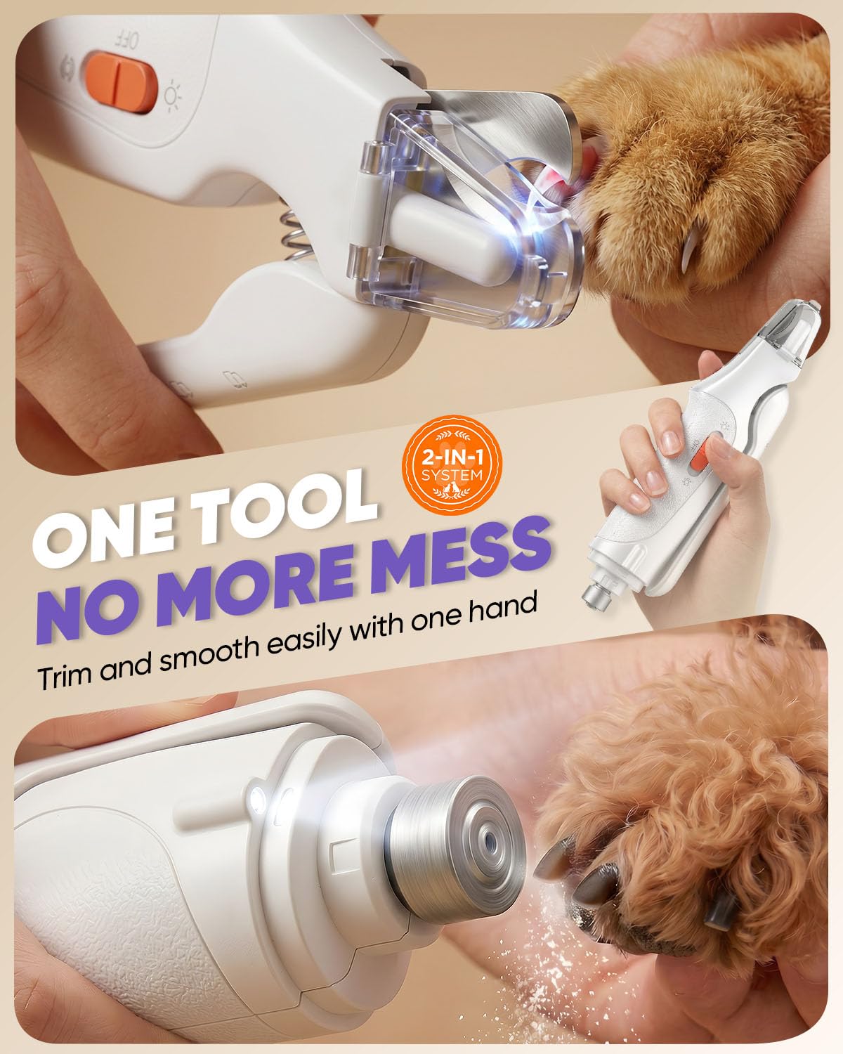 2-in-1 Cat & Dog Nail Clippers with Grinder and LED Lights D7358
