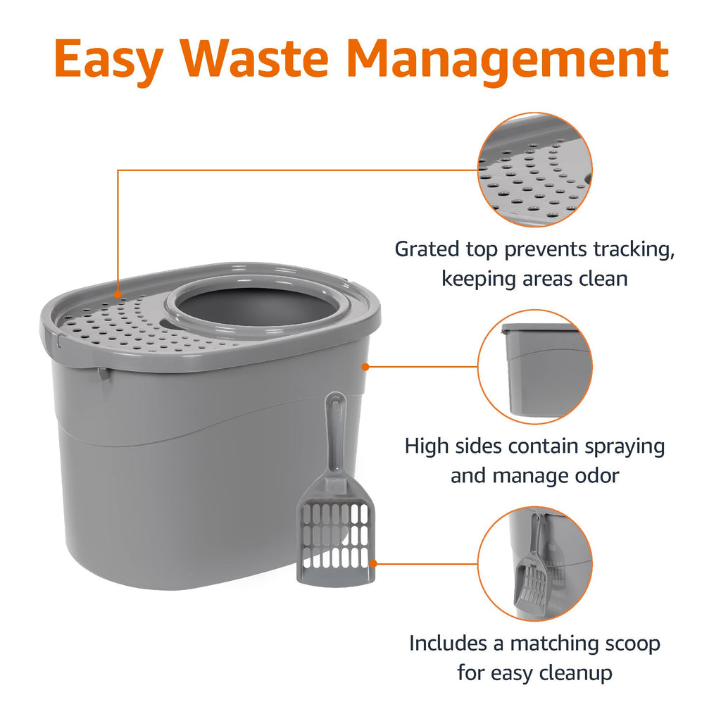 Large Top Entry Cat Litter Box with High Sides and Scoop A30614