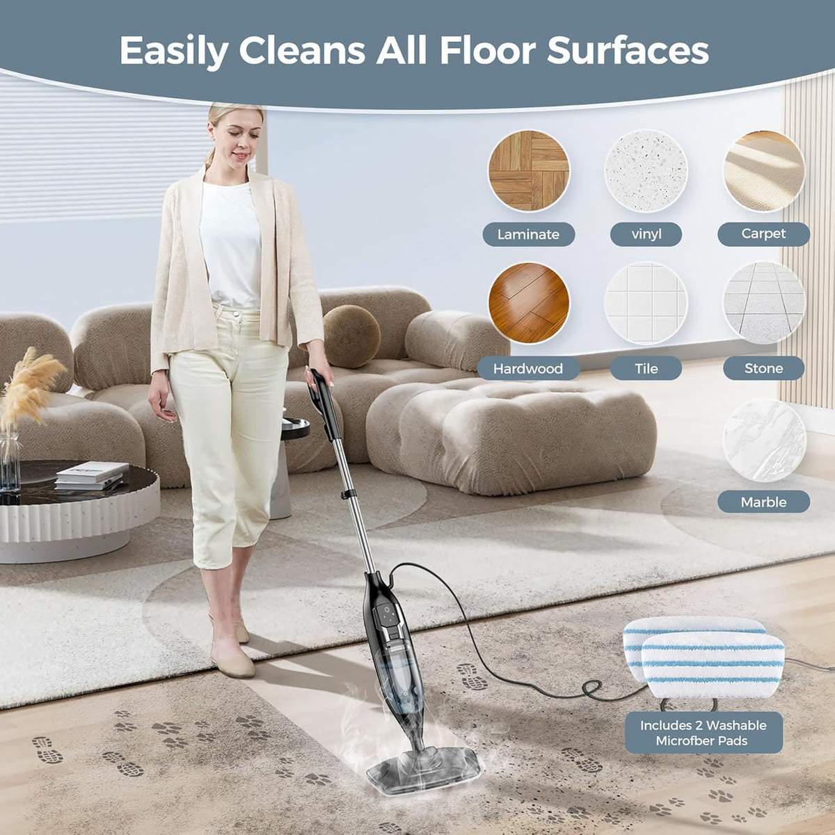12-in-1 Handheld Steam Mop with 565ML Removable Tank Q158755