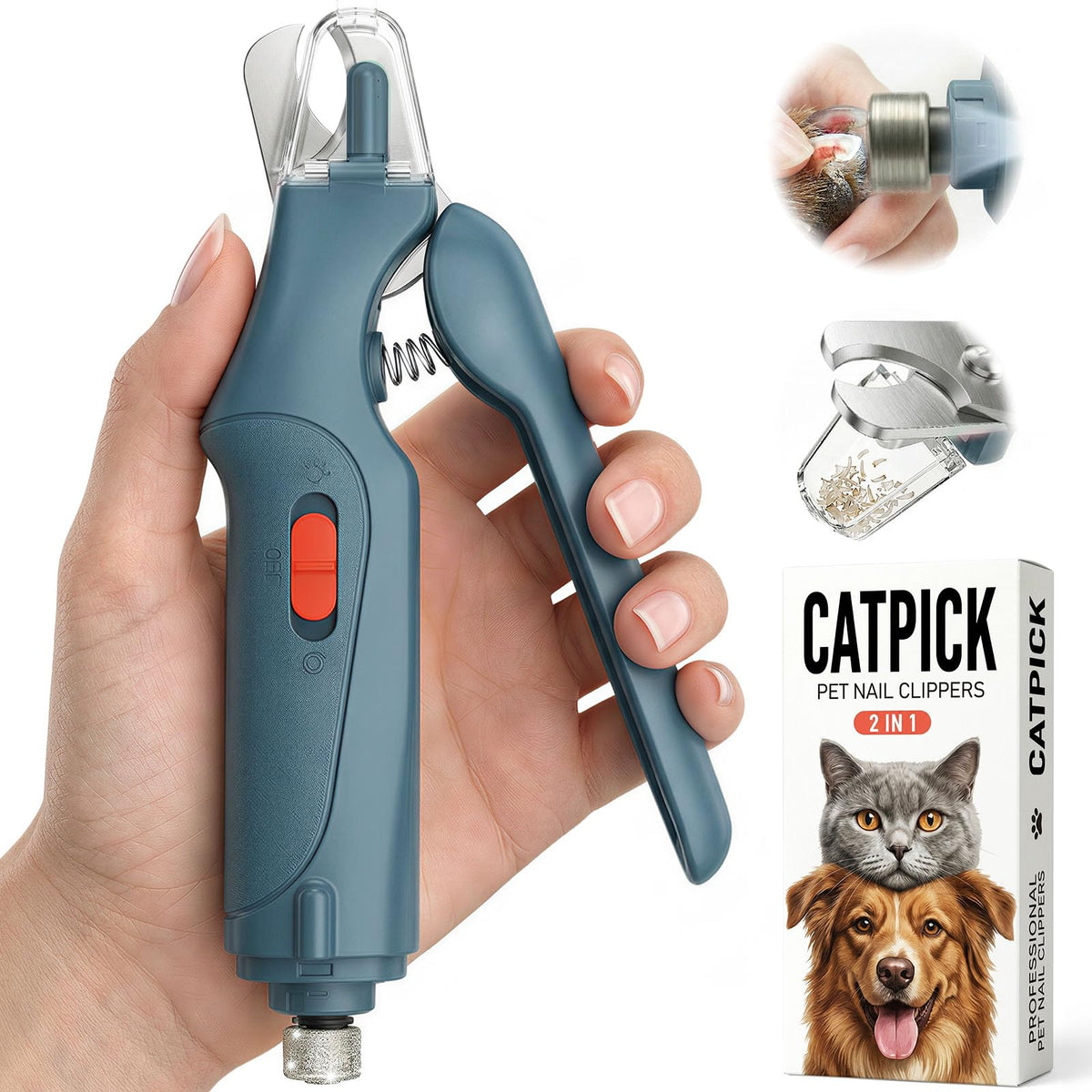 2-in-1 Cat & Dog Nail Clippers with Grinder and LED Lights D7358