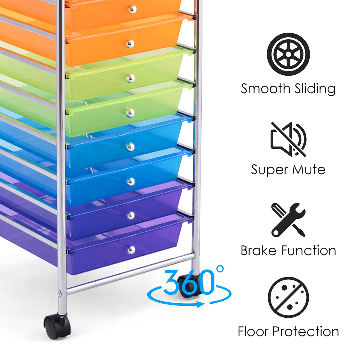 Rolling Storage Cart with 10 Drawers, Utility Cart with Wheels A73813