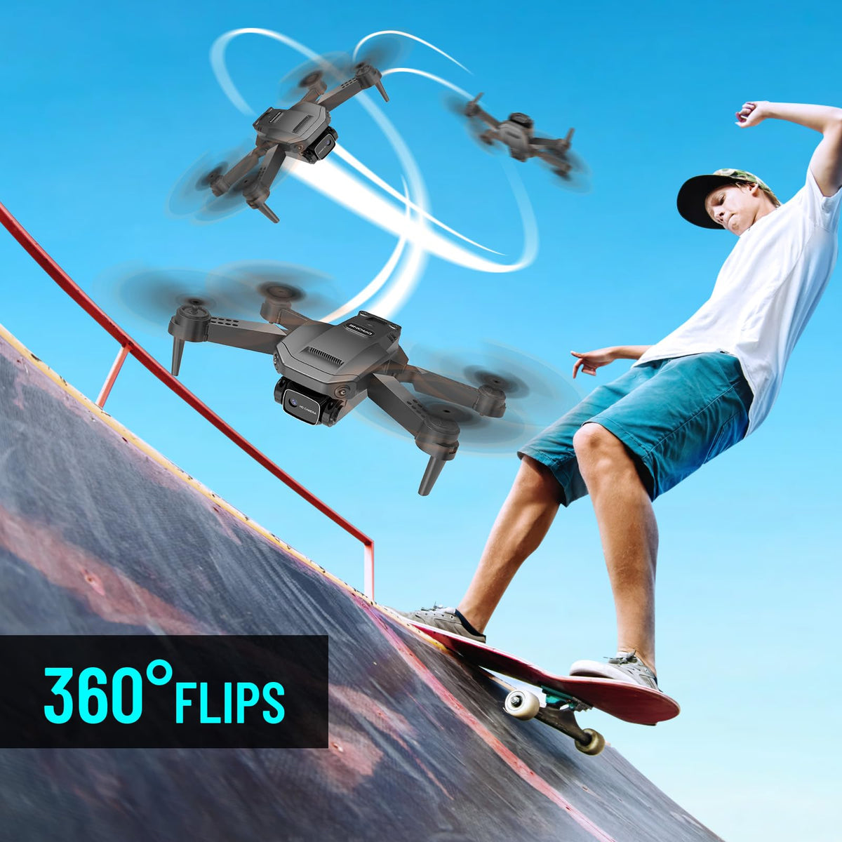 1080P HD Foldable Mini RC Drone with Camera, 2 Batteries U1720