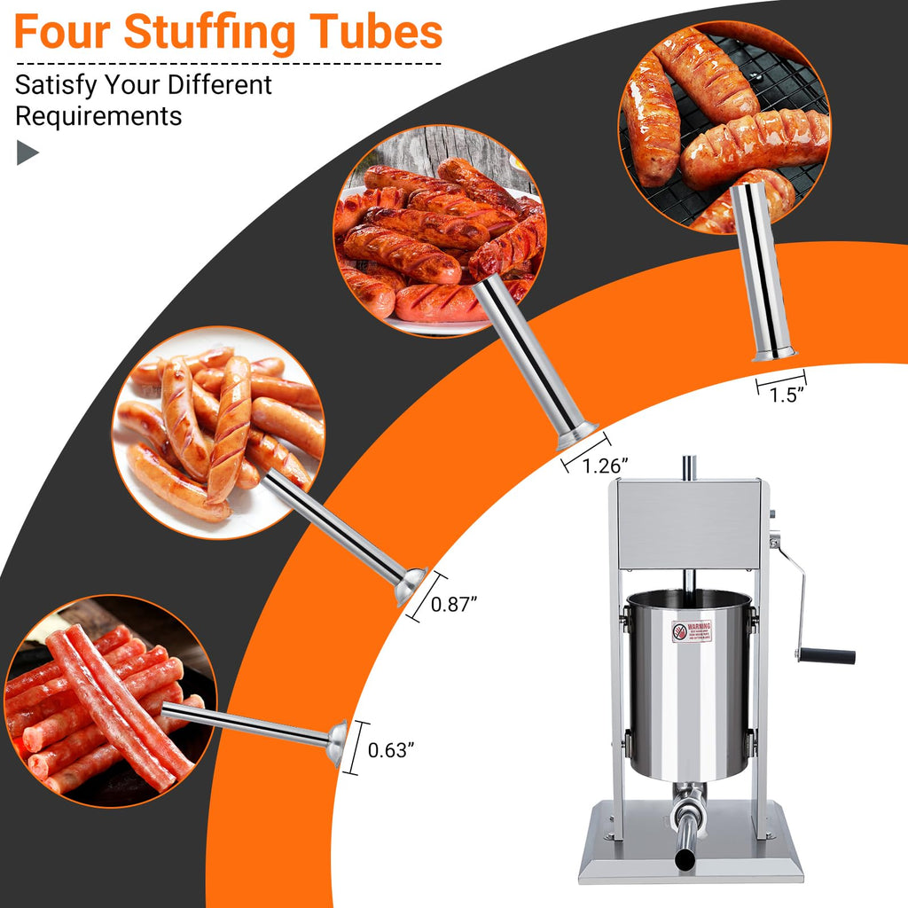 Manual 5L Stainless Steel Sausage Stuffer with 4 Stuffing Tubes W71545