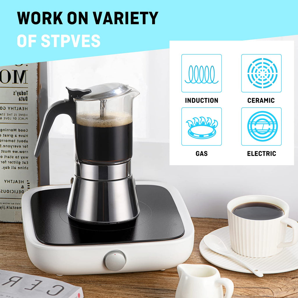 Induction Stovetop Espresso Maker 240ml 6cup Q874485