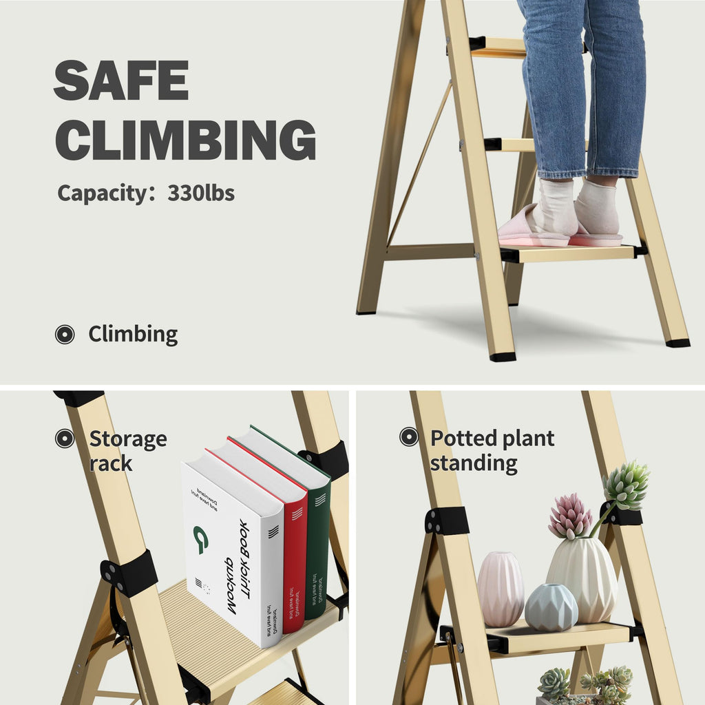 4 Step Lightweight Folding Ladder with Handgrip 330lbs Capacity O292458