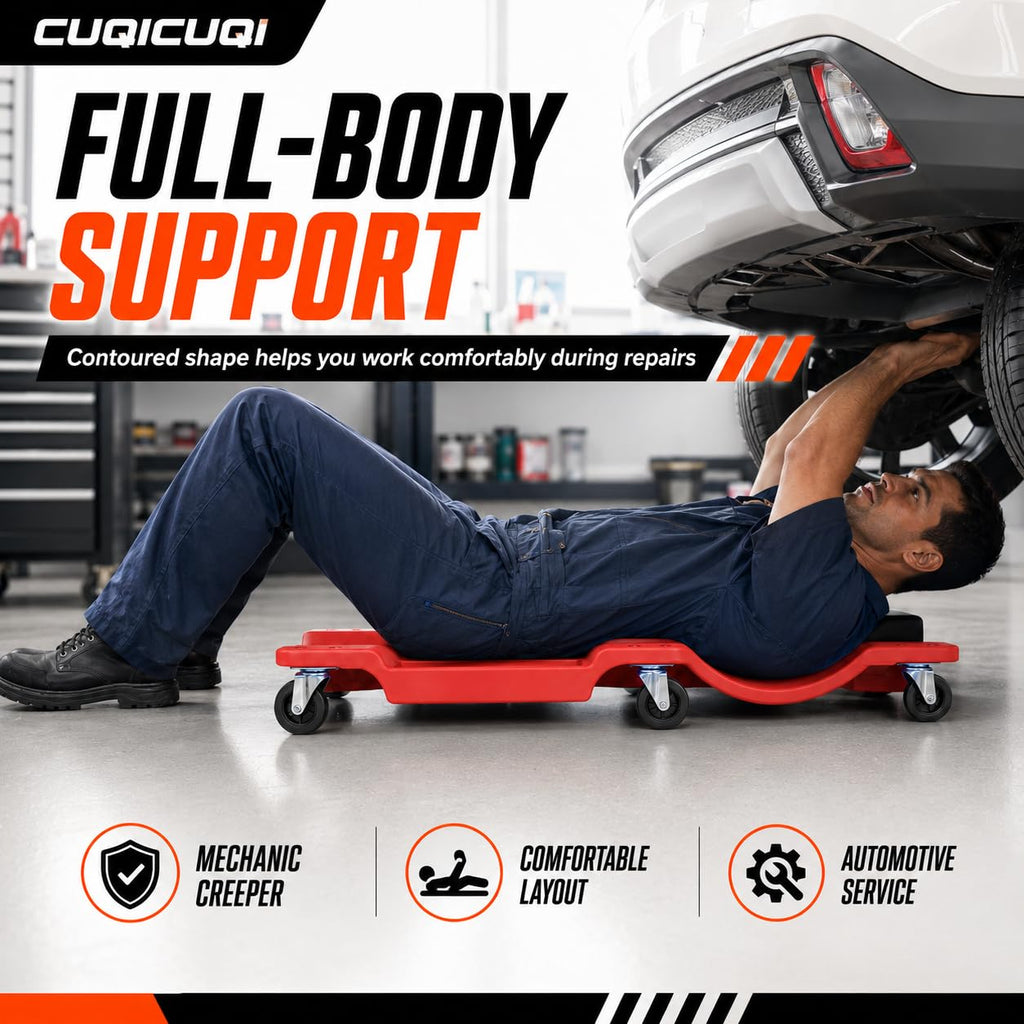Low Profile Mechanic Creeper with Padded Headrest and 6 Swivel Casters V454