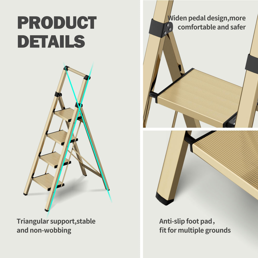 4 Step Lightweight Folding Ladder with Handgrip 330lbs Capacity O292458