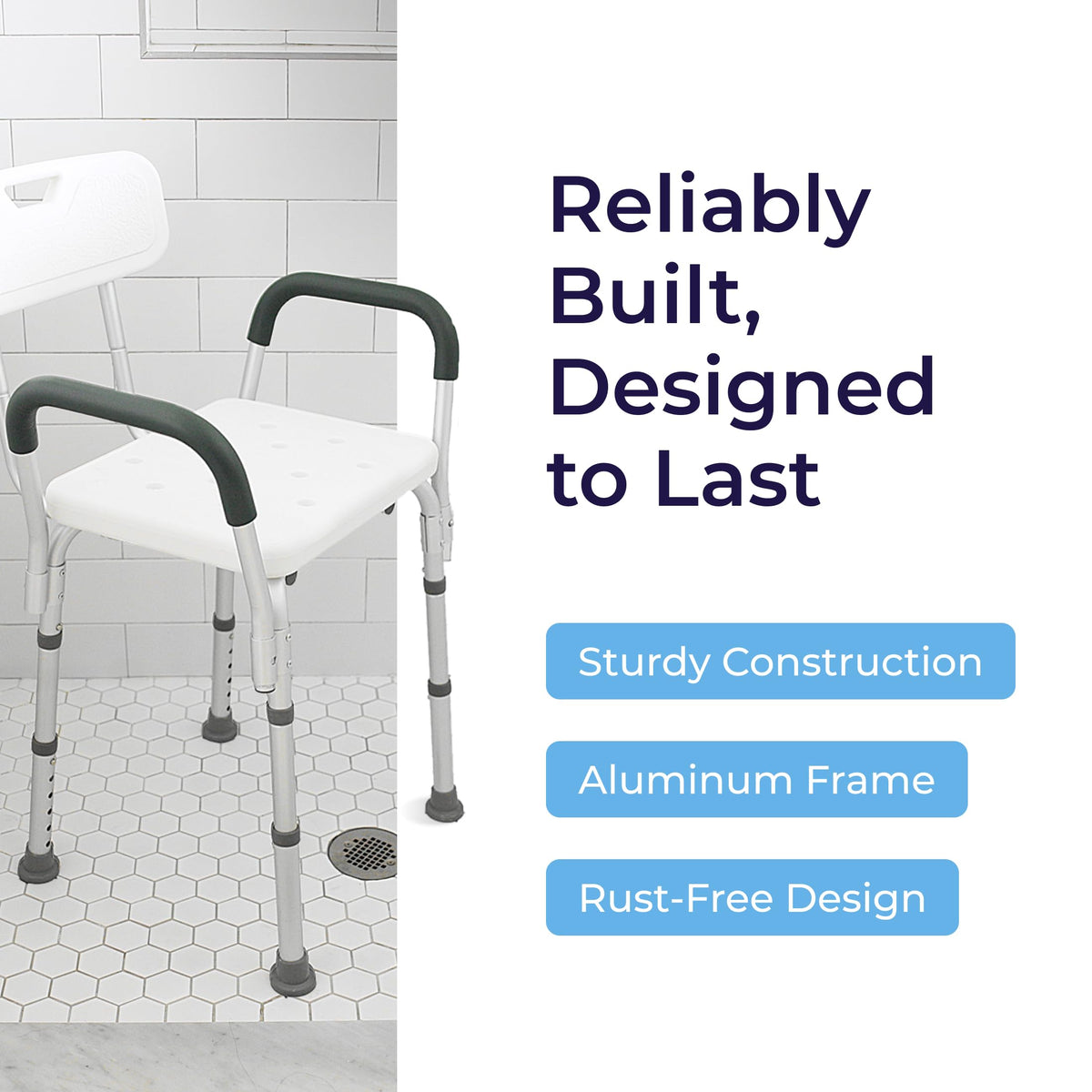 White Shower Chair with Back and Padded Arms X9199