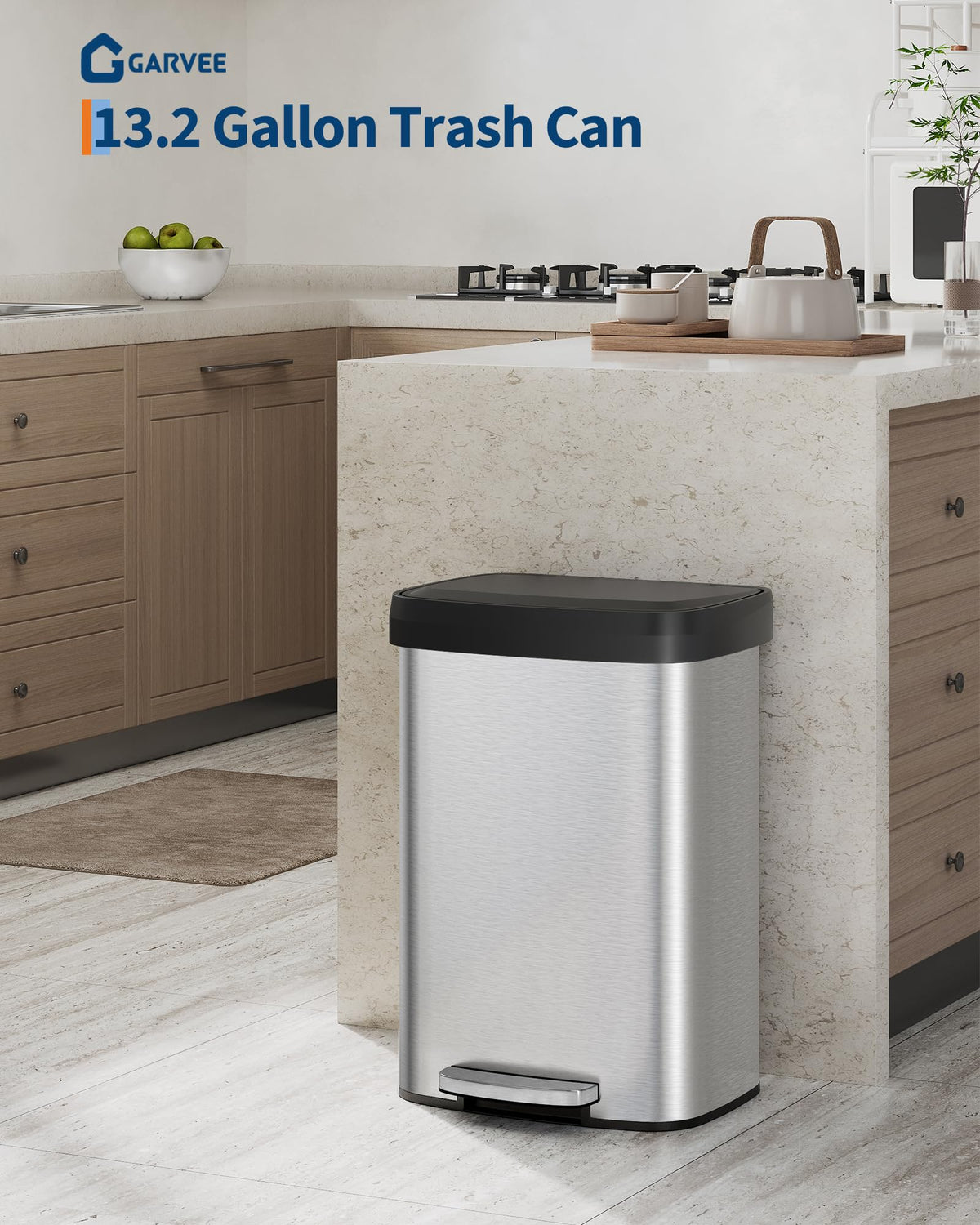 13 gal Stainless Steel Step-on Trash Can with Lid P1537