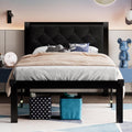 Twin Size Black Metal Platform Bed Frame with Faux Leather Tufted Headboard F8072