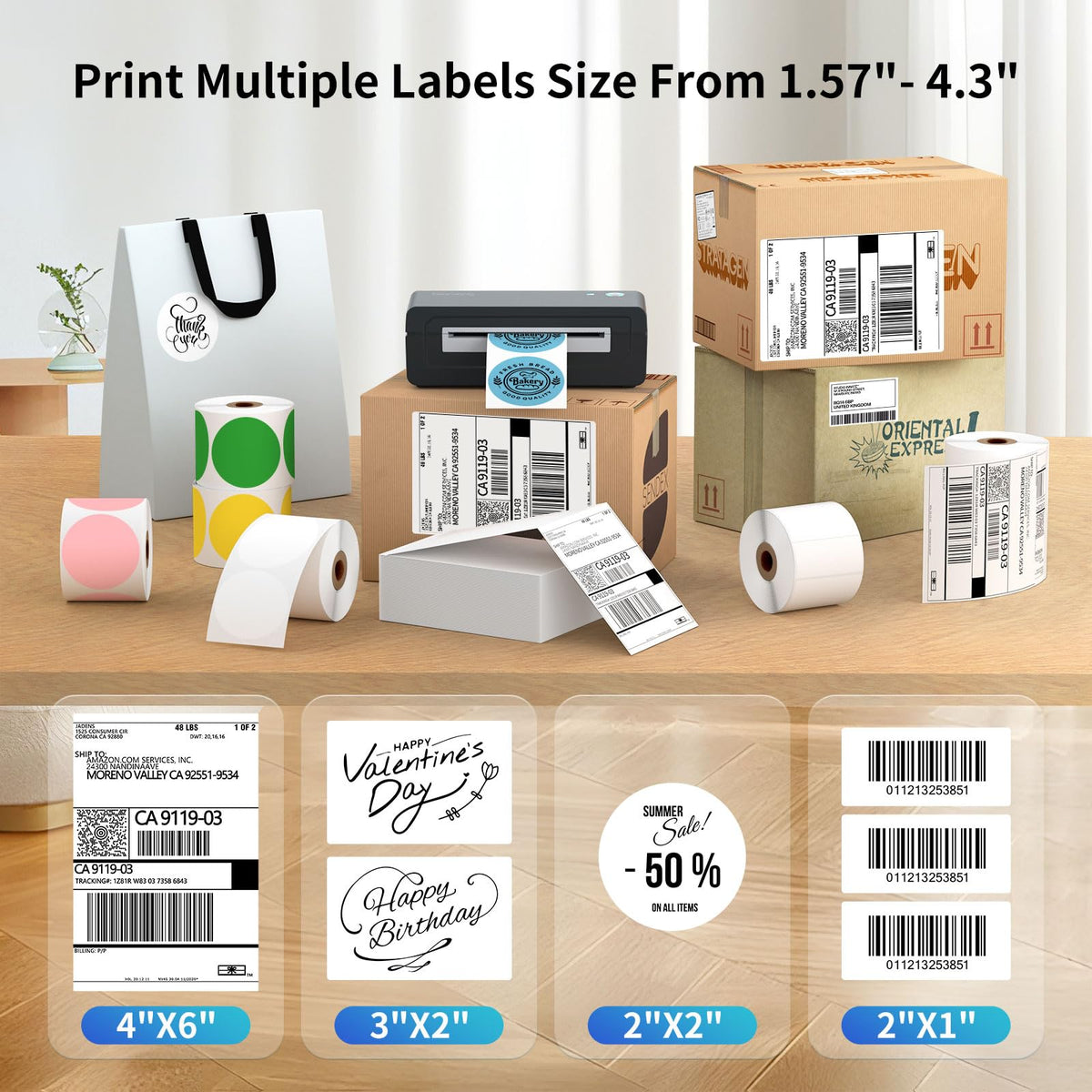 Bluetooth Thermal Shipping Label Printer, 4X6 Inkless Wireless Label Printer T3005