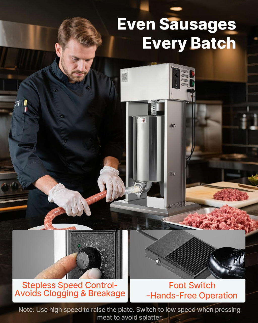 25 LBS Stainless Steel Electric Sausage Stuffer with 4 Stuffing Tubes V462972