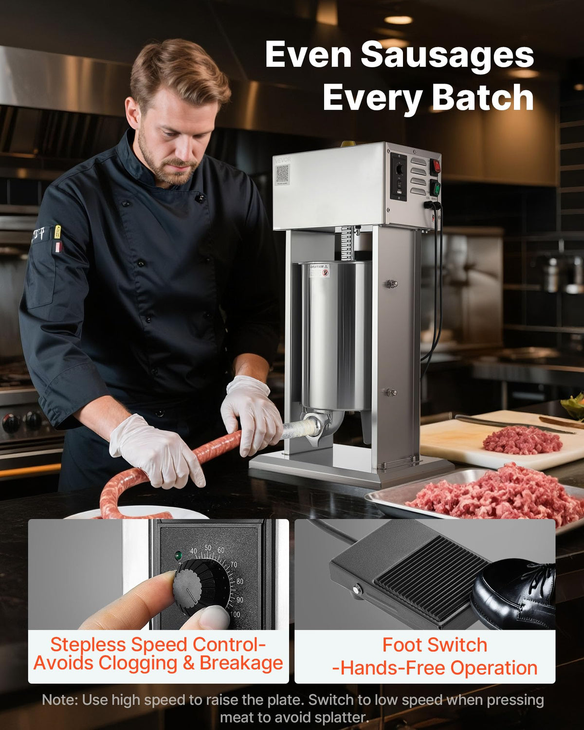25 LBS Stainless Steel Electric Sausage Stuffer with 4 Stuffing Tubes V462972