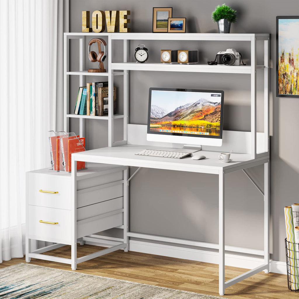 55 Inch Computer Desk with 2 Drawers and Storage Shelves X551569