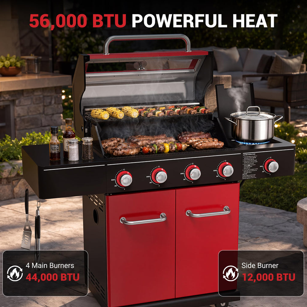 56,000 BTU 4 Burner Propane Gas Grill with Side Burner Q58034