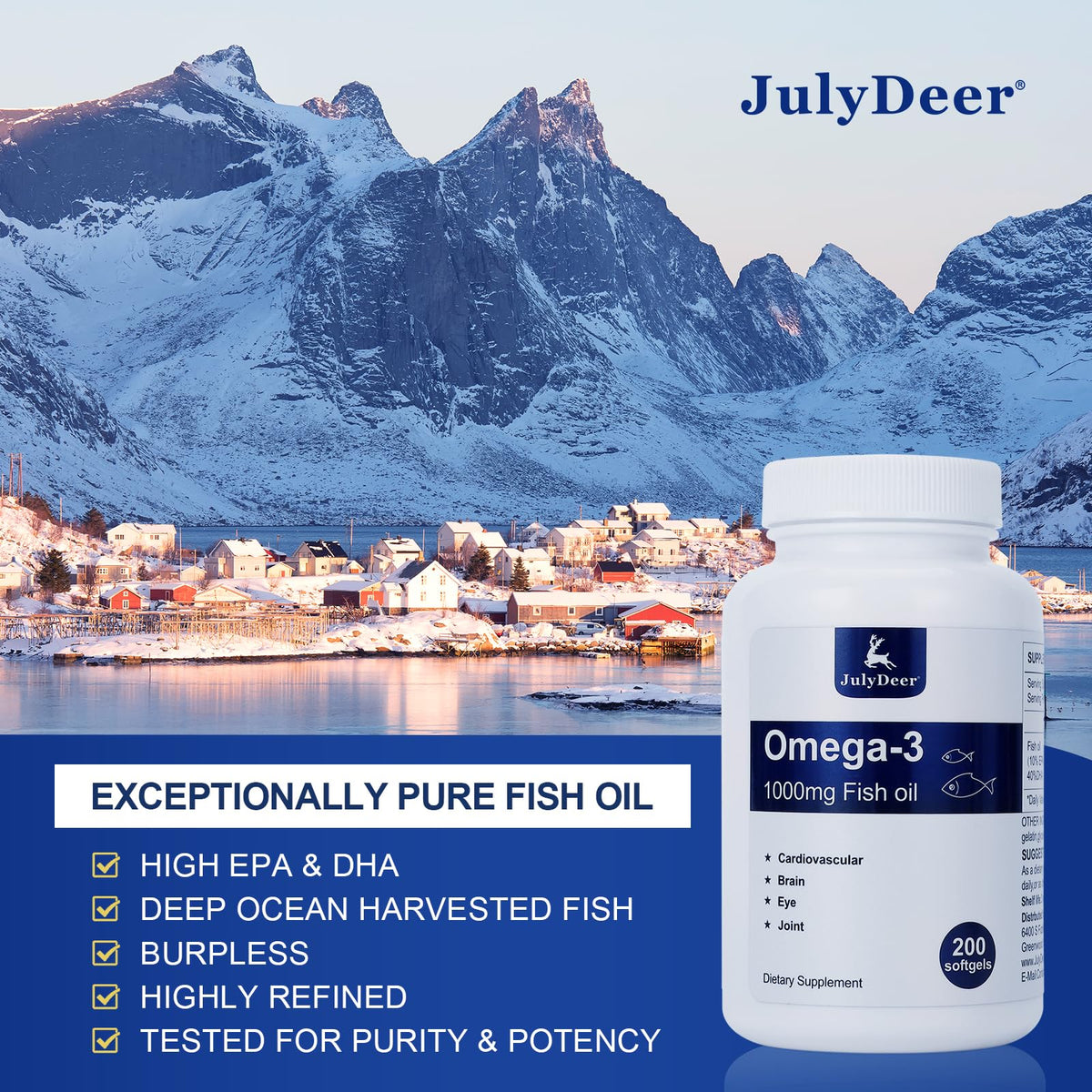 Omega 3 Fish Oil 1000 mg 200 Softgels H623