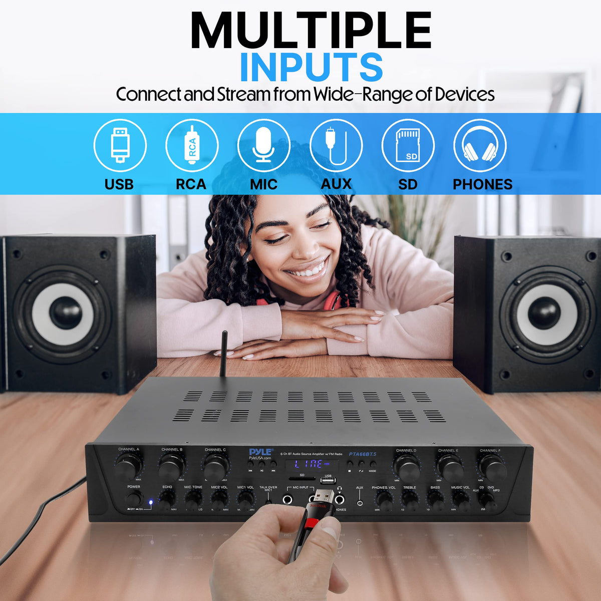 6 Channel 600 Watt Bluetooth Home Audio Amplifier G871