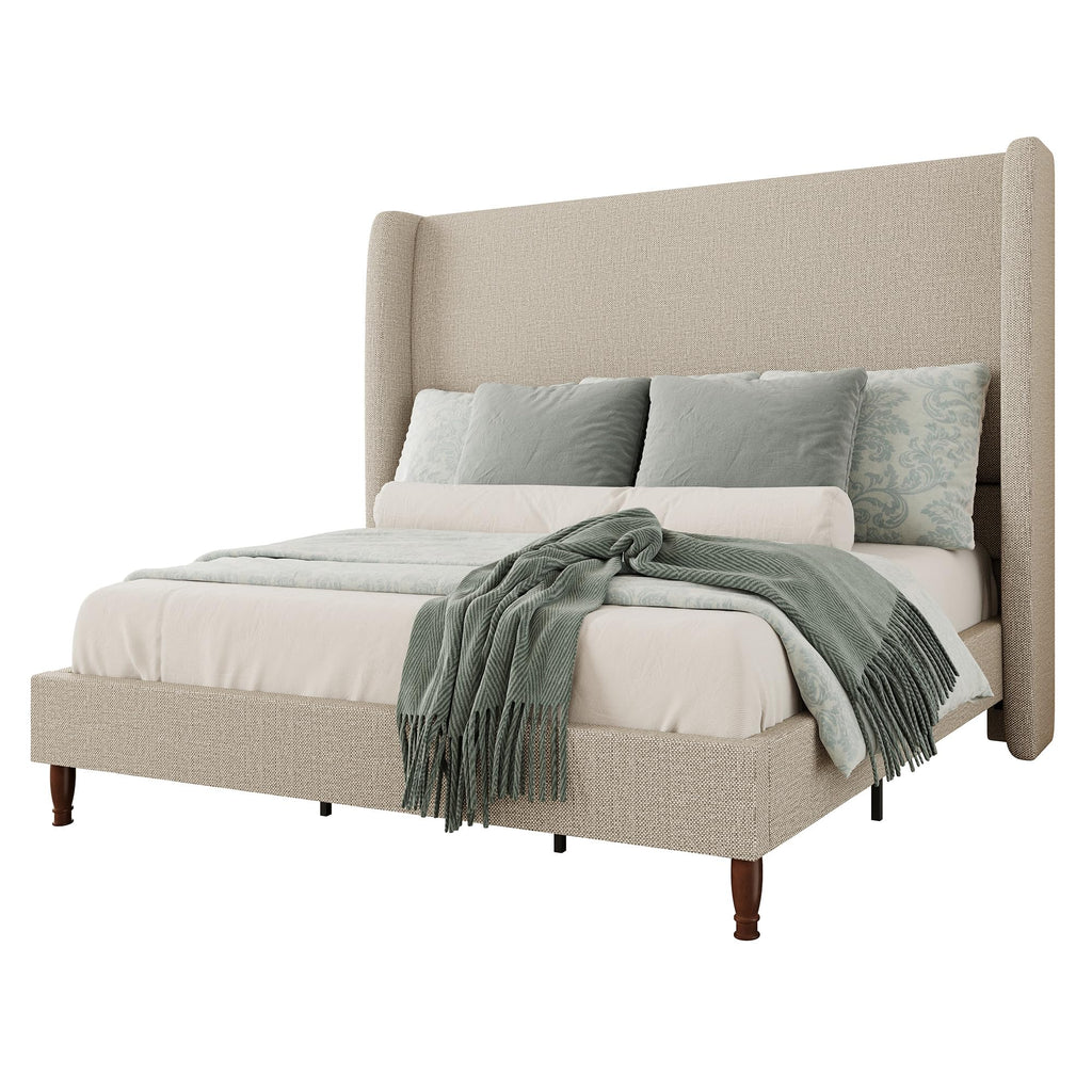 Queen Size Upholstered Wingback Headboard Bed Frame O23761