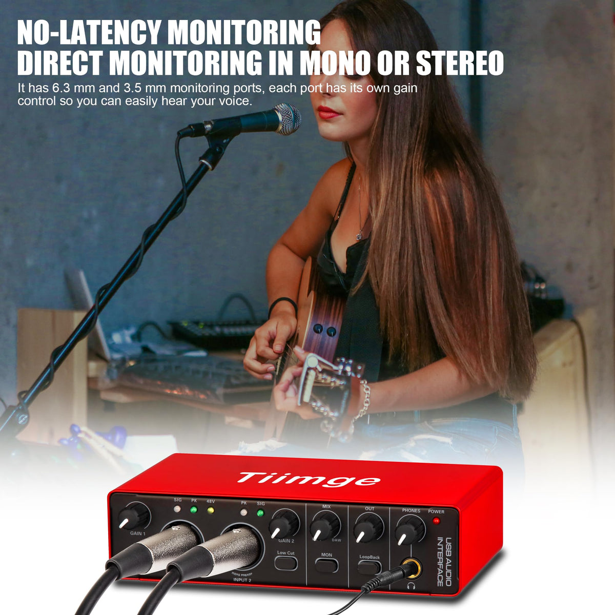 USB Audio Interface with 48V Phantom Power, 24Bit/192kHz, XLR/TRS Inputs T2480