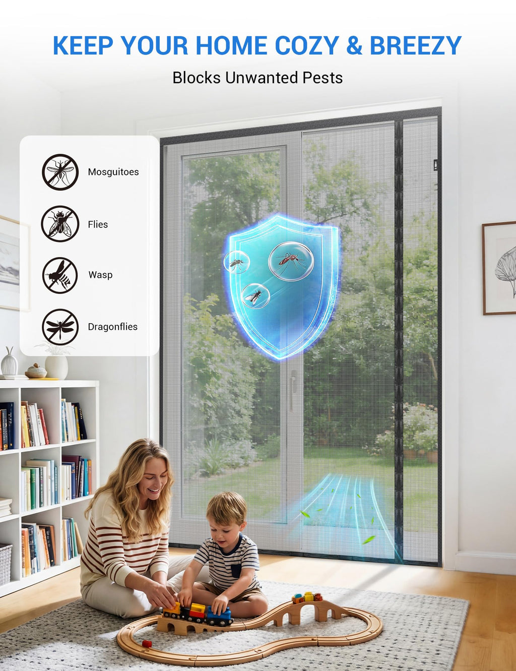 Magnetic Screen Door 72 x 80 Inch Fiberglass Mesh U502358