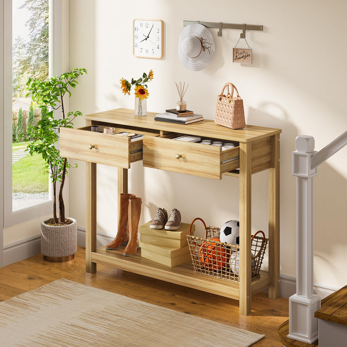 2 Drawer Oak Console Table O7974