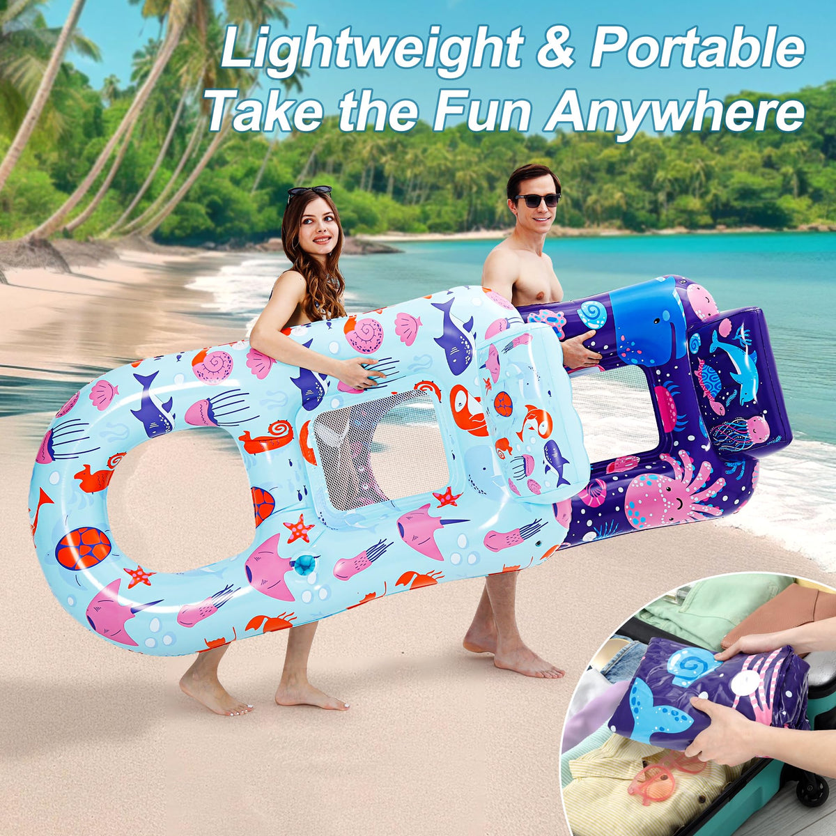 4 Pack Inflatable Pool Lounger with Cup Holder Y315