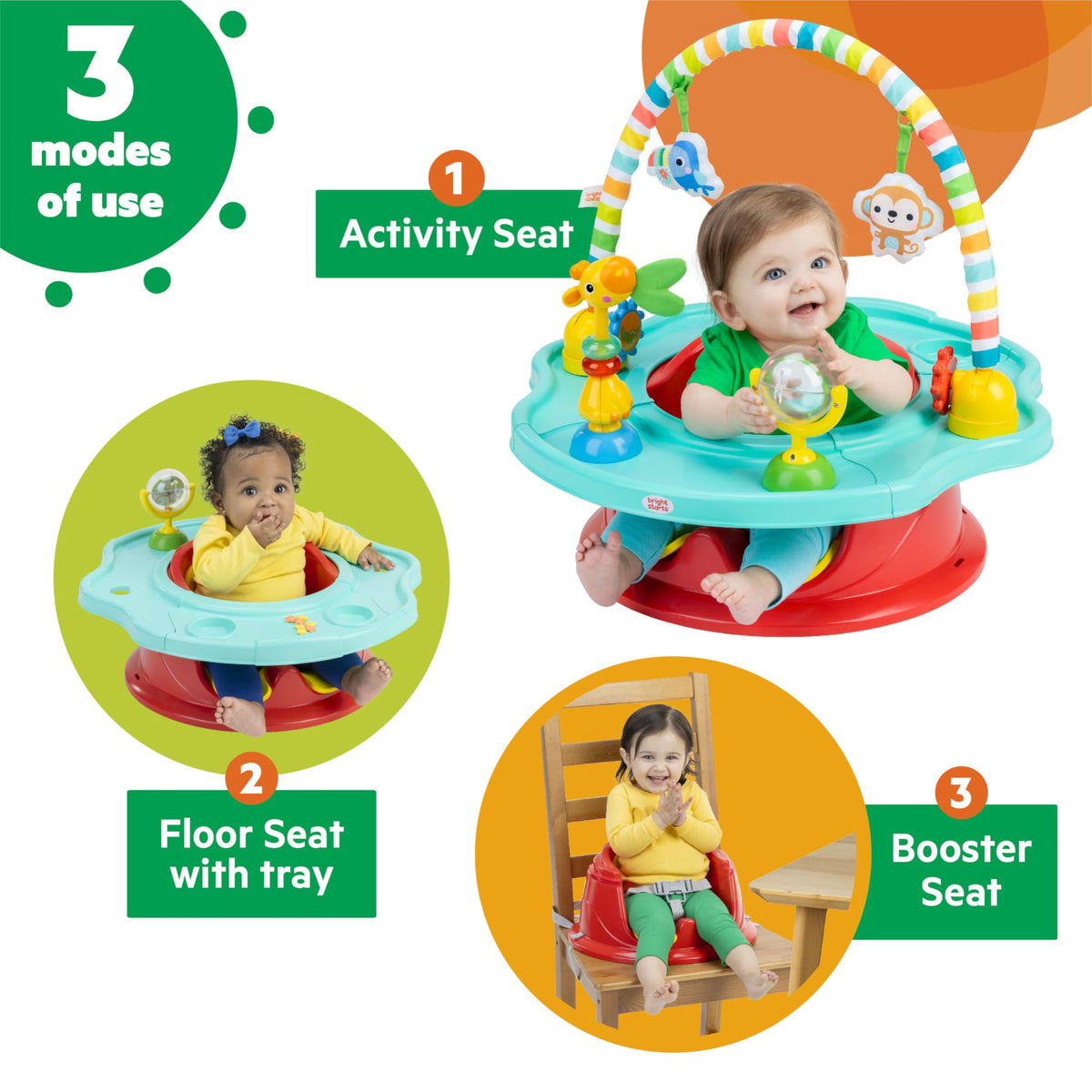 3-in-1 Baby Activity Seat with Toys, Snacking Tray, Booster Seat X687