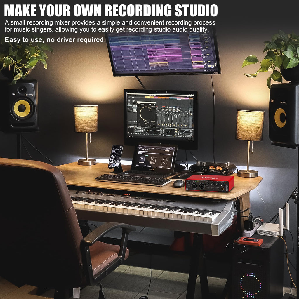 USB Audio Interface with 48V Phantom Power, 24Bit/192kHz, XLR/TRS Inputs T2480