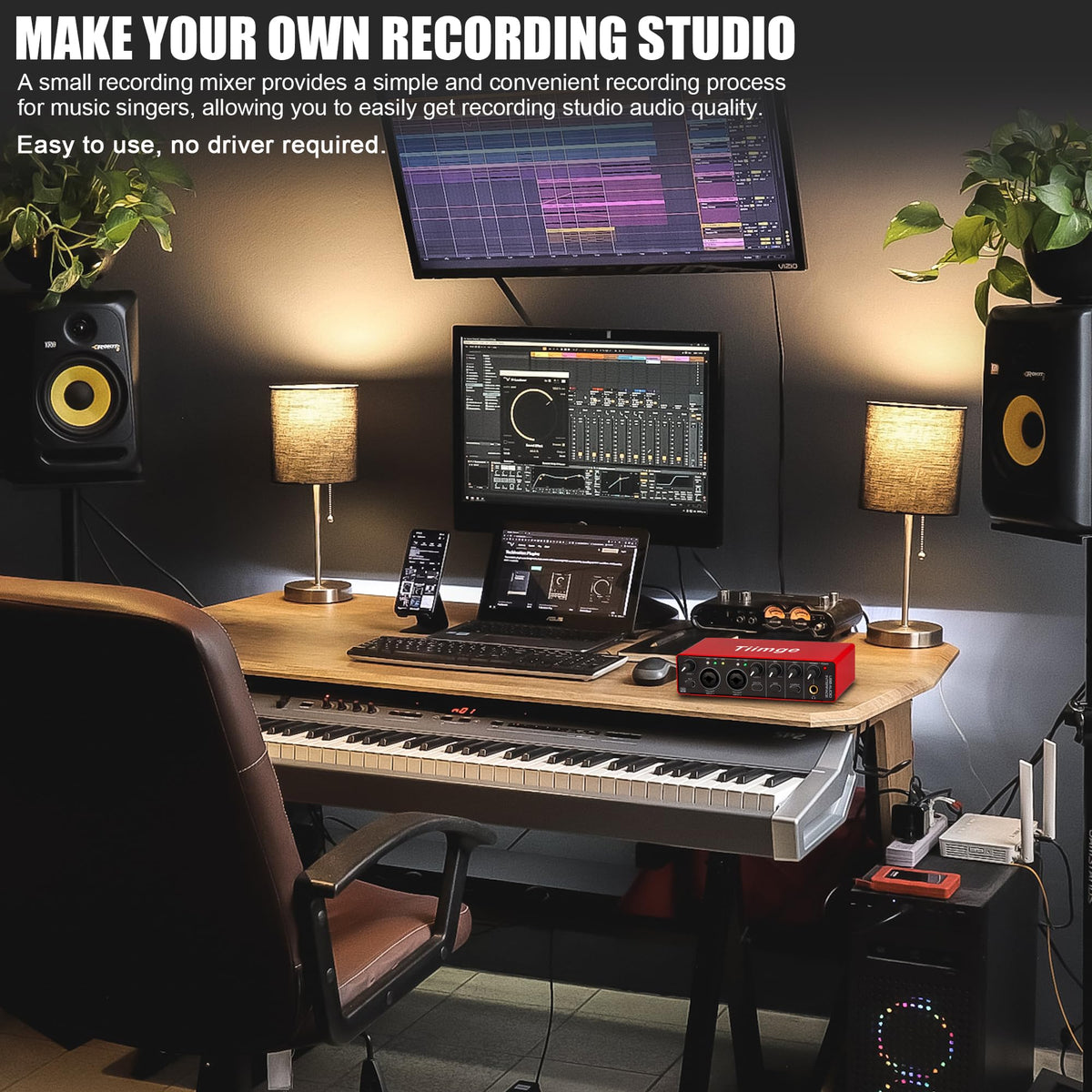 USB Audio Interface with 48V Phantom Power, 24Bit/192kHz, XLR/TRS Inputs T2480