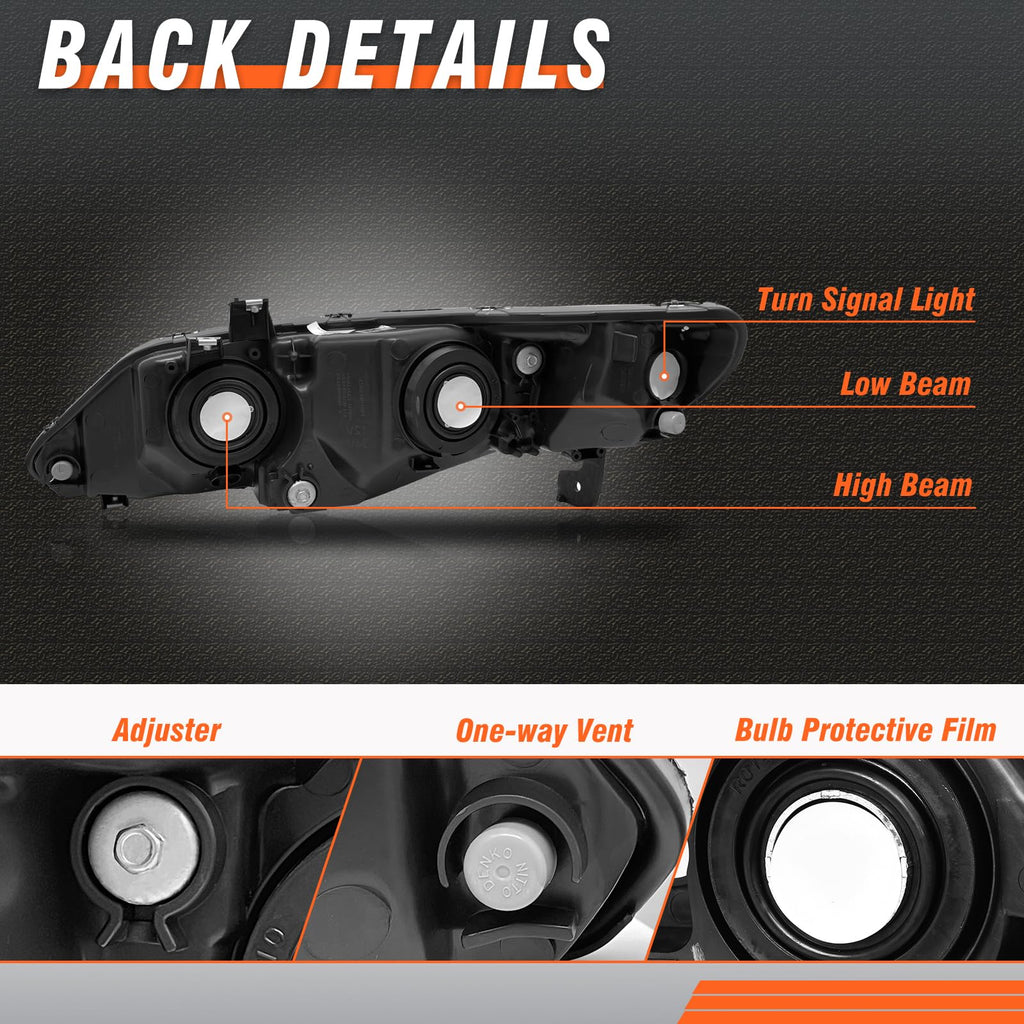 2006-2011 Honda Civic 4 Door Black Headlights Pair M54150