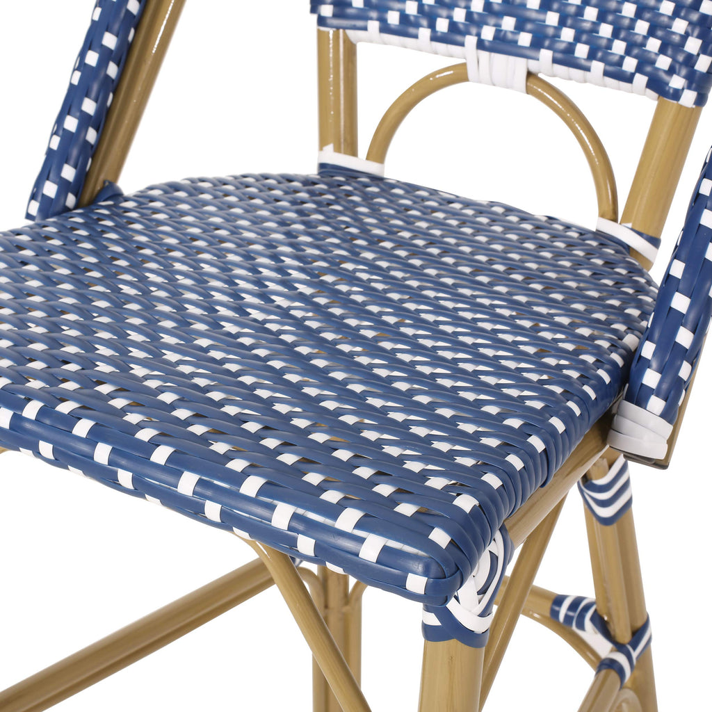 29.5" Bar Height Outdoor Stools Set of 2 Wicker Rattan Aluminum Teal Blue White F11646