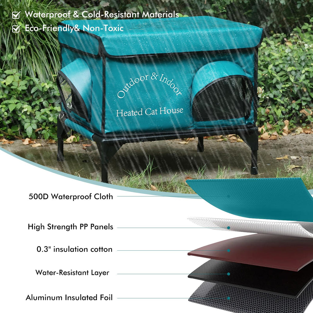 Insulated Heated Cat House with Heating Pad I710