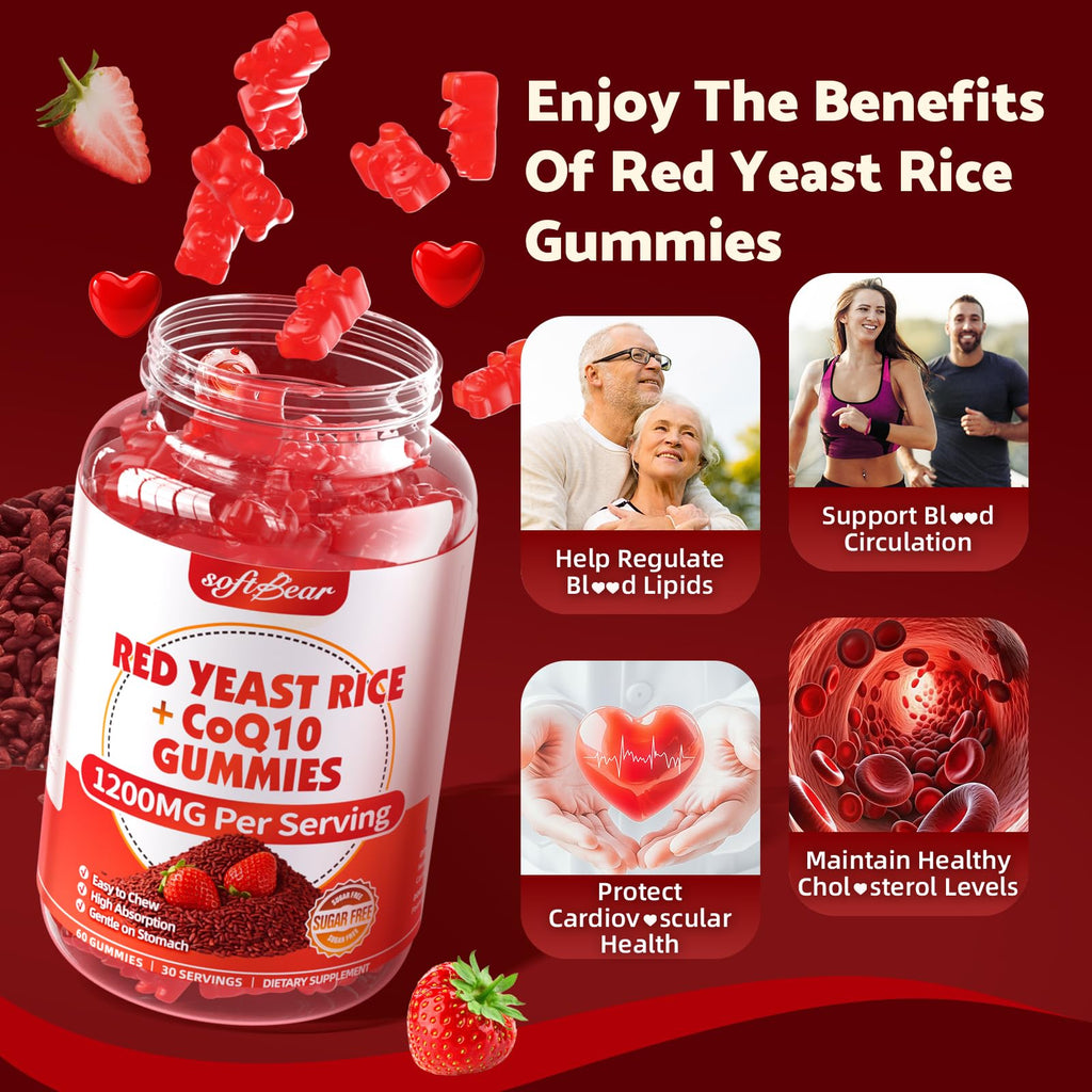 Sugar Free Red Yeast Rice with CoQ10 1200mg Strawberry Flavor 120 Count T7048
