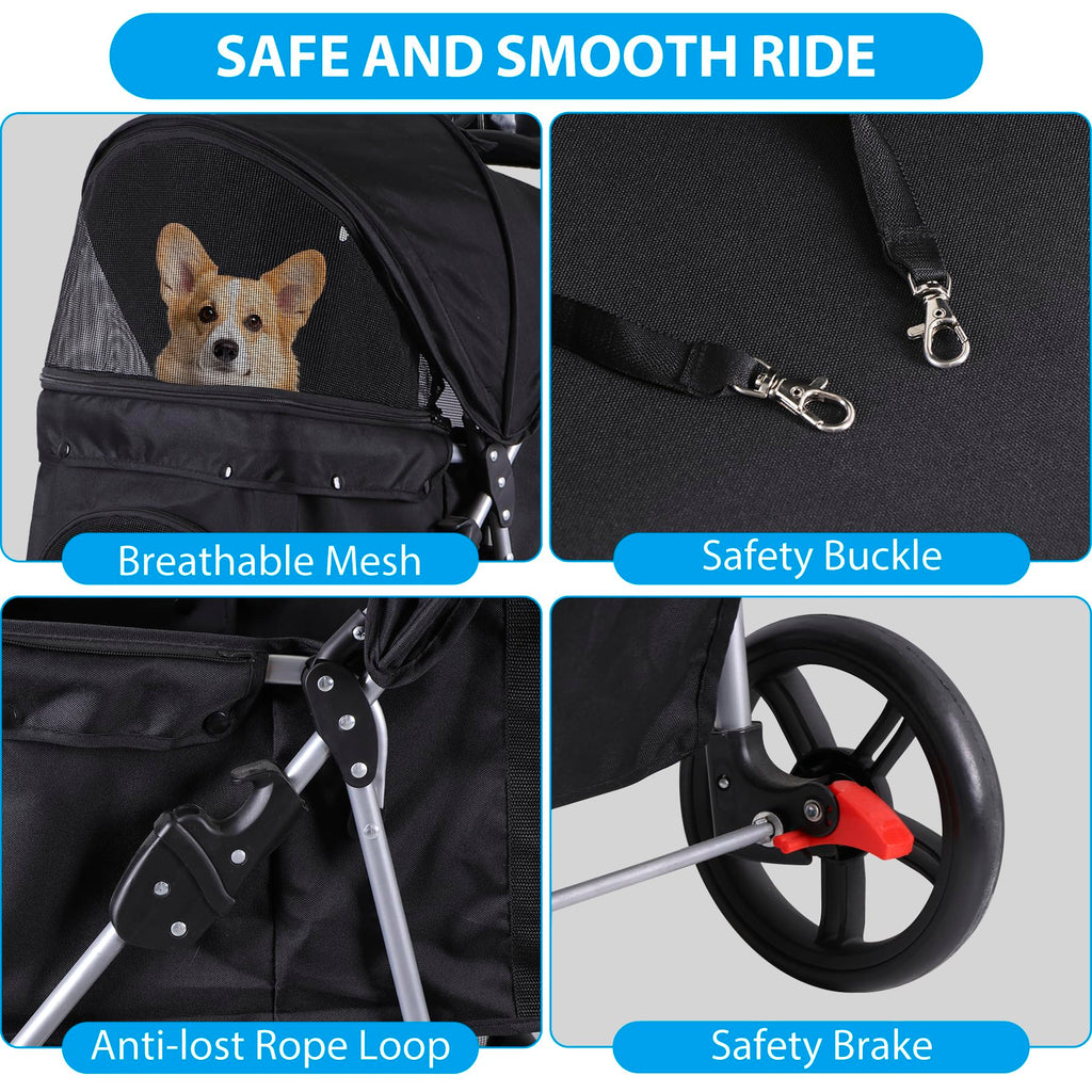 Foldable Pet Stroller with Weather Cover, Storage Basket and Cup Holder I529